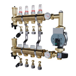 Rozdzielacz mosiężny 4 obwodowy ze złączkami PEX + Pompowa WILO oraz SKRZYNKA PODTYKOWA do ogrzewania podłogowego C.O.
