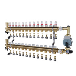 Rozdzielacz mosiężny 13 obwodowy ze złączkami PEX + Pompowa WILO oraz SKRZYNKA PODTYKOWA do ogrzewania podłogowego C.O.