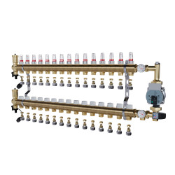 Rozdzielacz mosiężny 15 obwodowy ze złączkami PEX + Pompowa WILO oraz SKRZYNKA PODTYKOWA do ogrzewania podłogowego C.O.