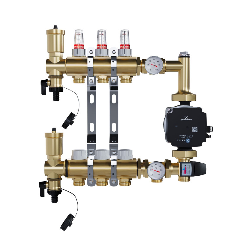 copy of Rozdzielacz mosiężny uzbrojony 2 obwodowy do ogrzewania podłogowego C.O.