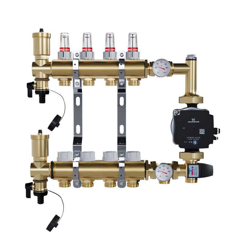 copy of Rozdzielacz mosiężny uzbrojony 2 obwodowy do ogrzewania podłogowego C.O.