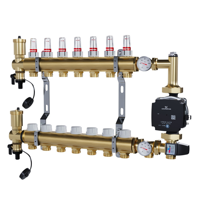 copy of Rozdzielacz mosiężny uzbrojony 2 obwodowy do ogrzewania podłogowego C.O.