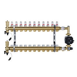 Rozdzielacz mosiężny 11 obwodów do ogrzewania podłogowego z POMPĄ GRUNDFOS