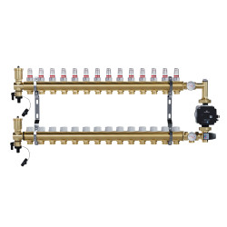 Rozdzielacz mosiężny 14 obwodów do ogrzewania podłogowego z POMPĄ GRUNDFOS