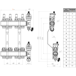 Rozdzielacz mosiężny 10 obwodowy ze złączkami PEX + Pompowa GRUNDFOS oraz SKRZYNKA PODTYNKOWA do ogrzewania podłogowego C.O.