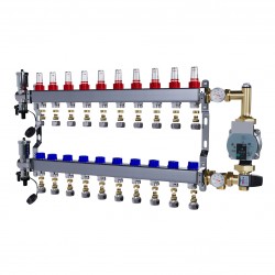 Rozdzielacz nierdzewny 10 obwodowy ze złączkami PEX + Pompowa WILO oraz SKRZYNKA PODTYKOWA do ogrzewania podłogowego C.O.