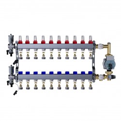 Rozdzielacz nierdzewny 10 obwodowy ze złączkami PEX + Pompowa WILO oraz SKRZYNKA PODTYKOWA do ogrzewania podłogowego C.O.