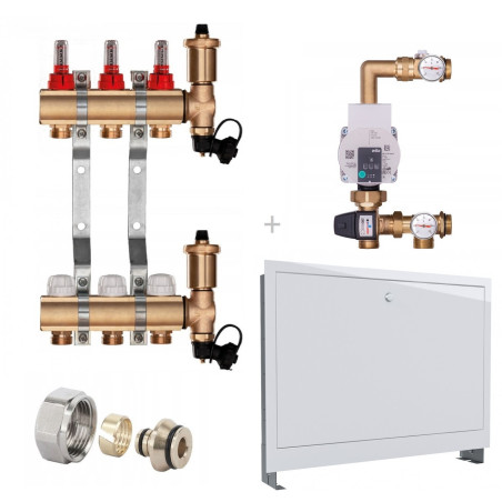 rozdzielacz + złączki + pompa + skrzynka podtynkowa